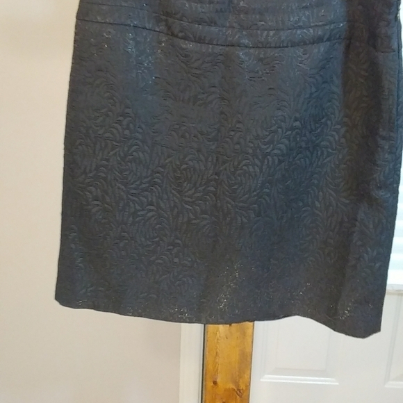 Ann Taylor Loft Black Jacquard Metallic Sliver Hint Shimmer Mini Skirt Size 14 - Picture 10 of 11